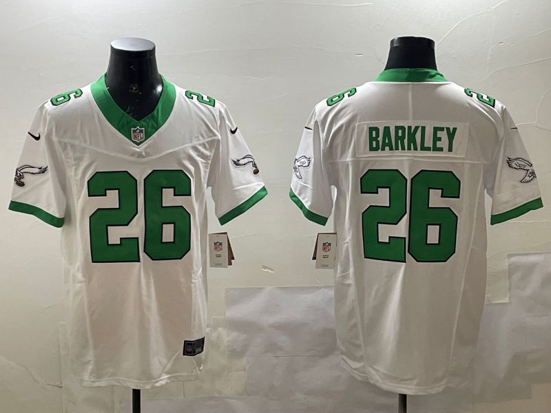 Men Philadelphia Eagles #26 Barkley White three generations Throwback 2025 Nike Vapor Limited NFL Jersey style 1